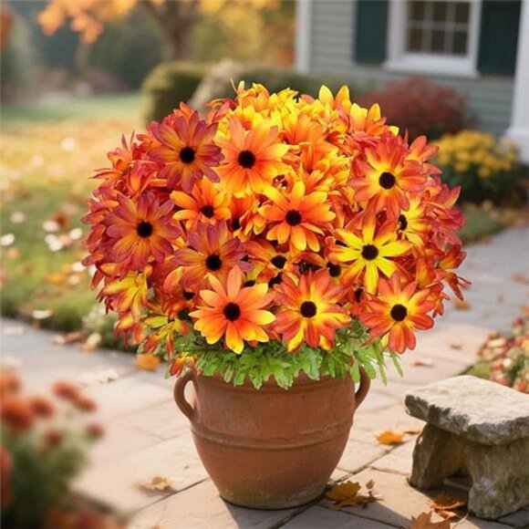 6 Bundles Fall Flowers Artificial for Decoration, Faux Mums for Outdoor - Picture 8 of 8